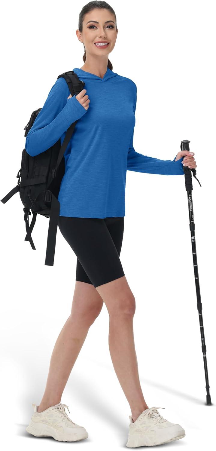 imageMAGCOMSEN Womens Sun Protection Hoodie Shirts UPF 50 Long Sleeve Top Quick Dry Lightweight for Hiking AthleticSea Blue