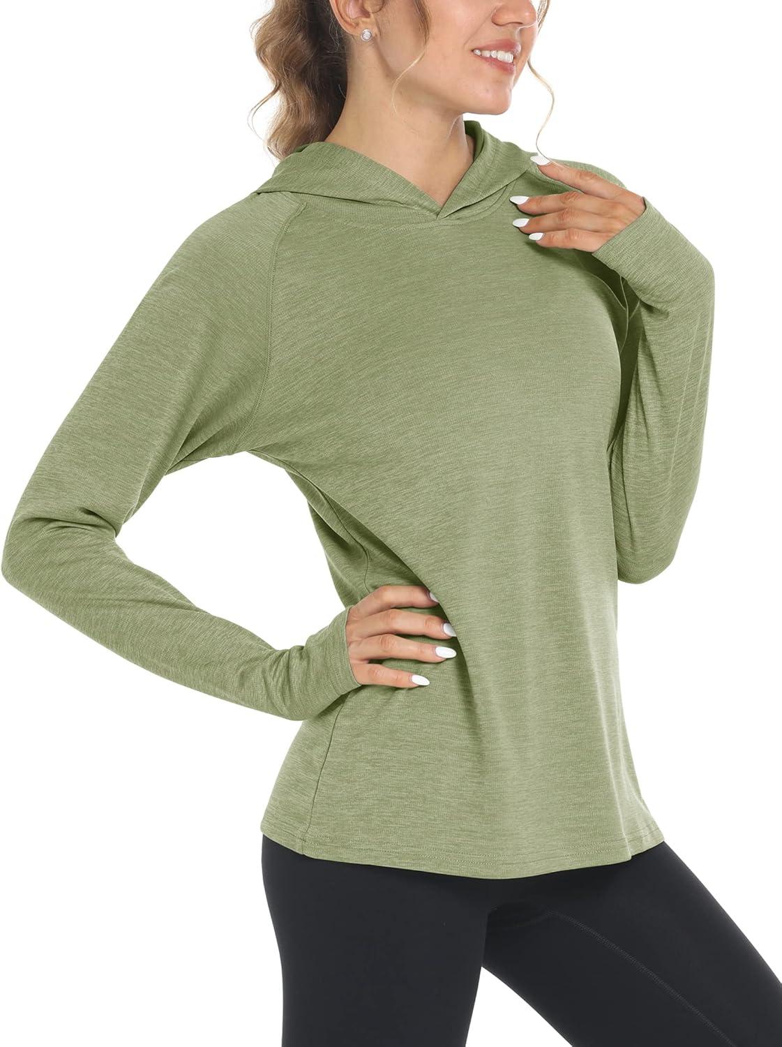 imageMAGCOMSEN Womens Sun Protection Hoodie Shirts UPF 50 Long Sleeve Top Quick Dry Lightweight for Hiking AthleticWheat Green