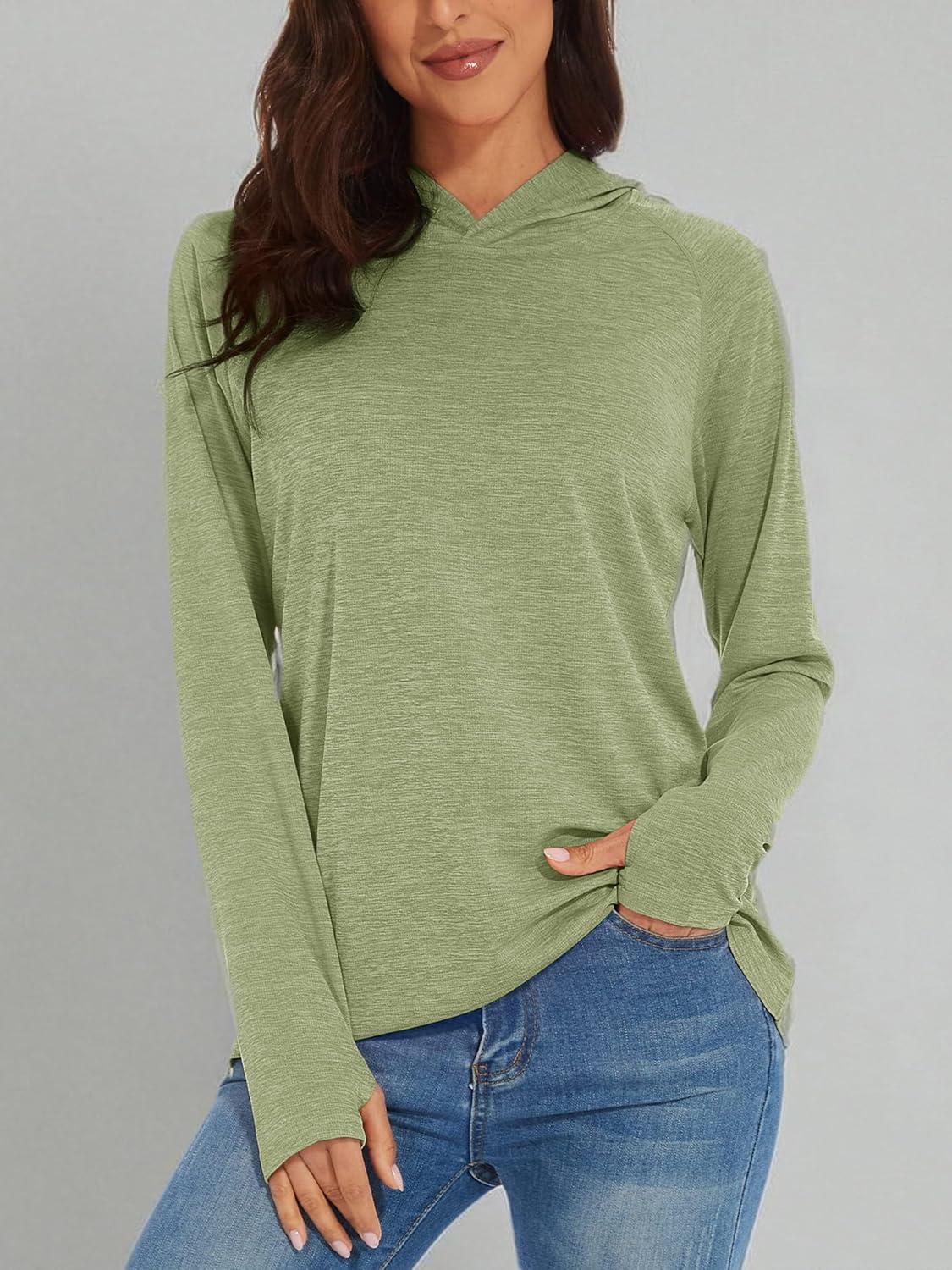 imageMAGCOMSEN Womens Sun Protection Hoodie Shirts UPF 50 Long Sleeve Top Quick Dry Lightweight for Hiking AthleticWheat Green