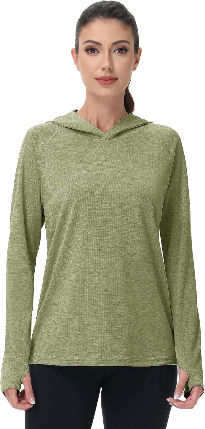 imageMAGCOMSEN Womens Sun Protection Hoodie Shirts UPF 50 Long Sleeve Top Quick Dry Lightweight for Hiking AthleticWheat Green