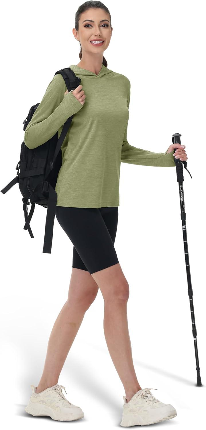 imageMAGCOMSEN Womens Sun Protection Hoodie Shirts UPF 50 Long Sleeve Top Quick Dry Lightweight for Hiking AthleticWheat Green
