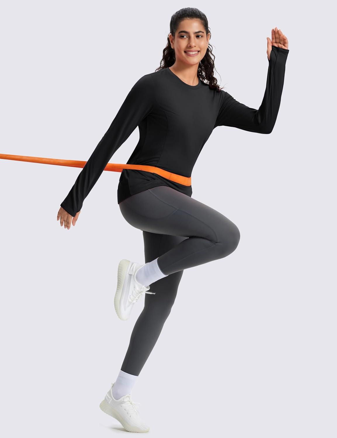 imageMAGCOMSEN Womens Thermal Shirts Long Sleeve Fleece Lined Shirt Workout Tops Athletic Base Layer Running Hiking WinterBlack