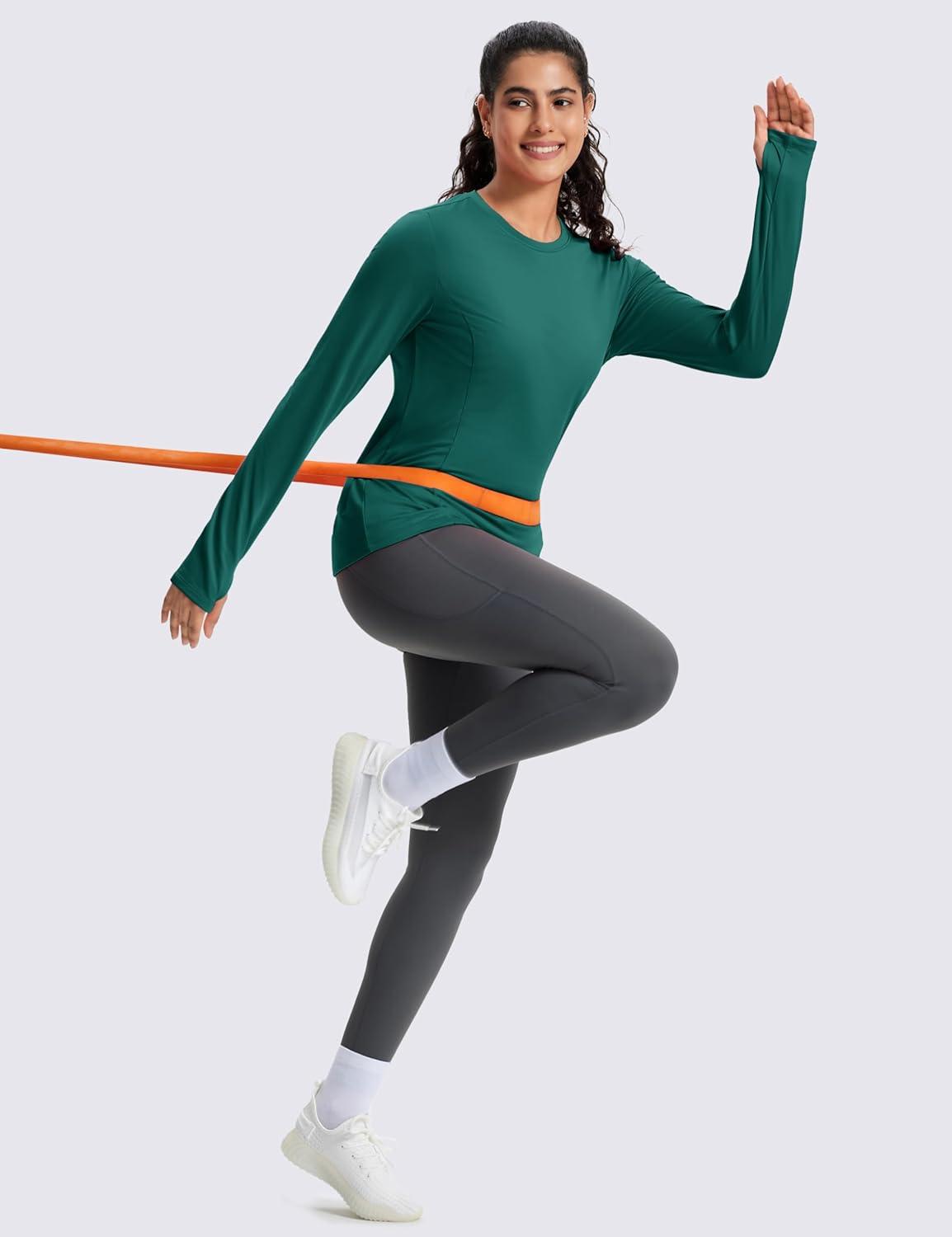 imageMAGCOMSEN Womens Thermal Shirts Long Sleeve Fleece Lined Shirt Workout Tops Athletic Base Layer Running Hiking WinterGreen