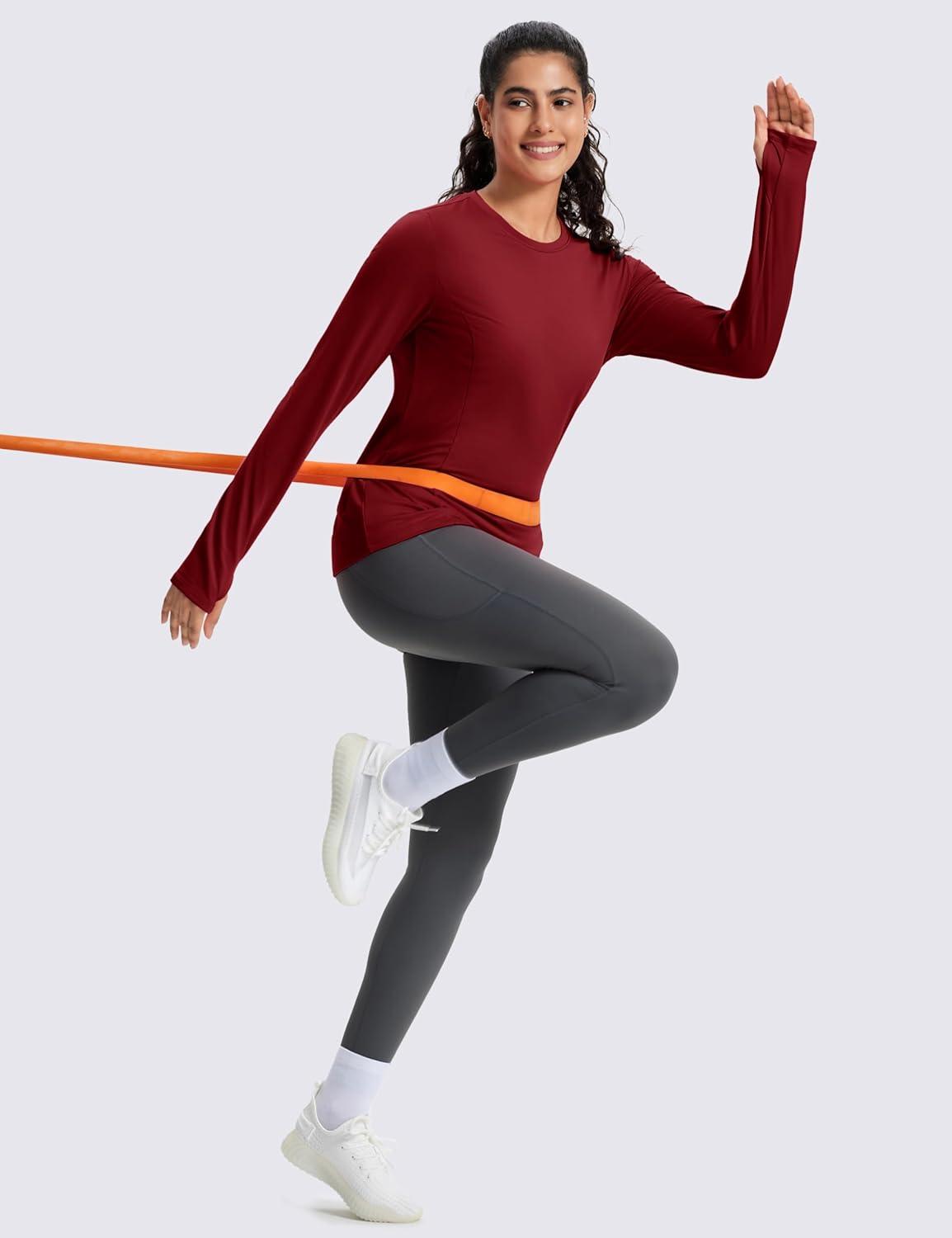 imageMAGCOMSEN Womens Thermal Shirts Long Sleeve Fleece Lined Shirt Workout Tops Athletic Base Layer Running Hiking WinterMaroon