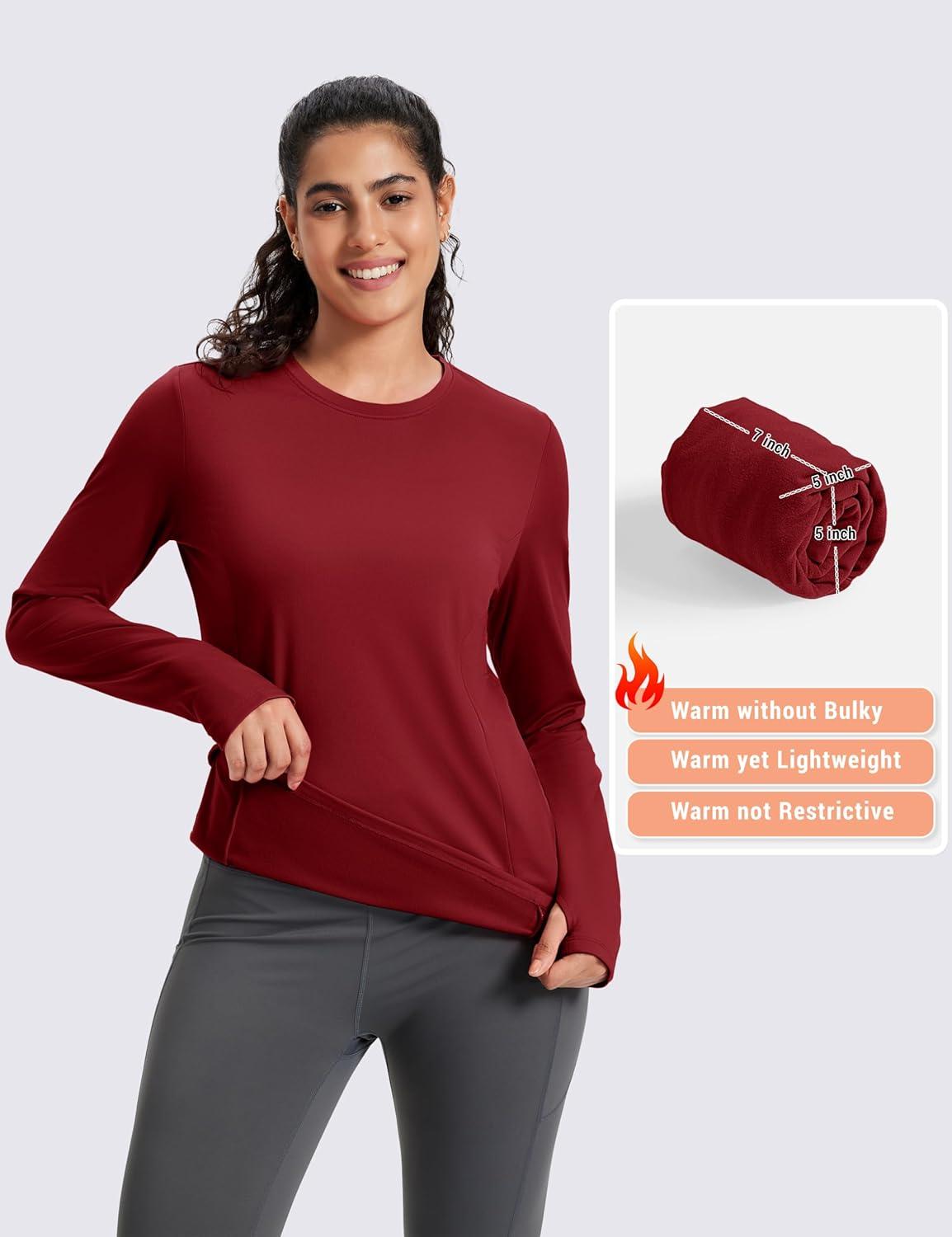 imageMAGCOMSEN Womens Thermal Shirts Long Sleeve Fleece Lined Shirt Workout Tops Athletic Base Layer Running Hiking WinterMaroon
