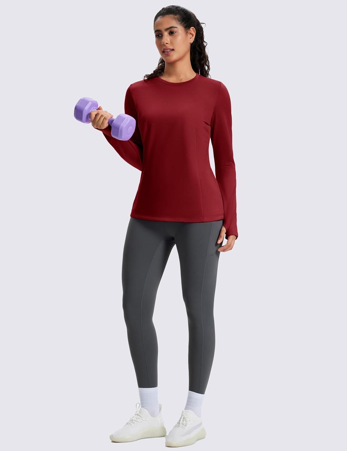 imageMAGCOMSEN Womens Thermal Shirts Long Sleeve Fleece Lined Shirt Workout Tops Athletic Base Layer Running Hiking WinterMaroon