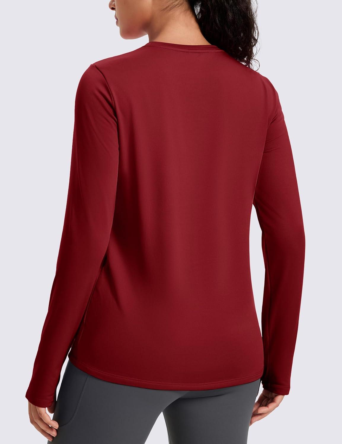 imageMAGCOMSEN Womens Thermal Shirts Long Sleeve Fleece Lined Shirt Workout Tops Athletic Base Layer Running Hiking WinterMaroon