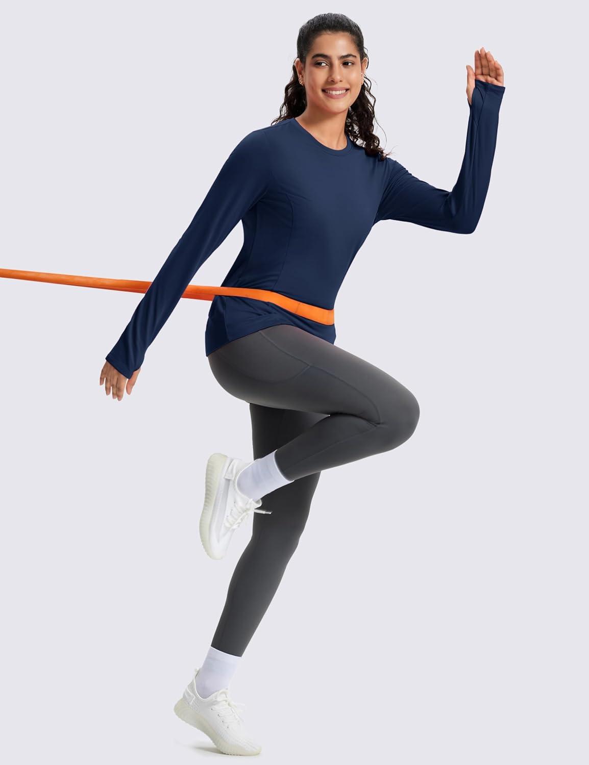 imageMAGCOMSEN Womens Thermal Shirts Long Sleeve Fleece Lined Shirt Workout Tops Athletic Base Layer Running Hiking WinterNavy