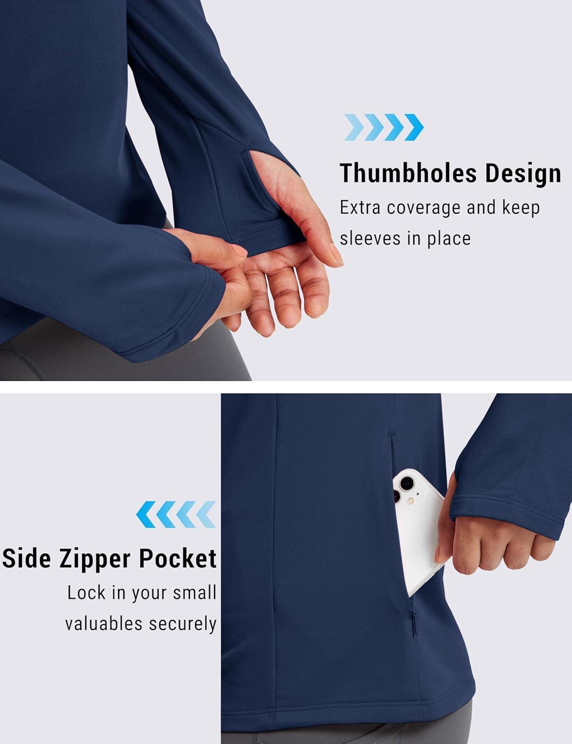 imageMAGCOMSEN Womens Thermal Shirts Long Sleeve Fleece Lined Shirt Workout Tops Athletic Base Layer Running Hiking WinterNavy