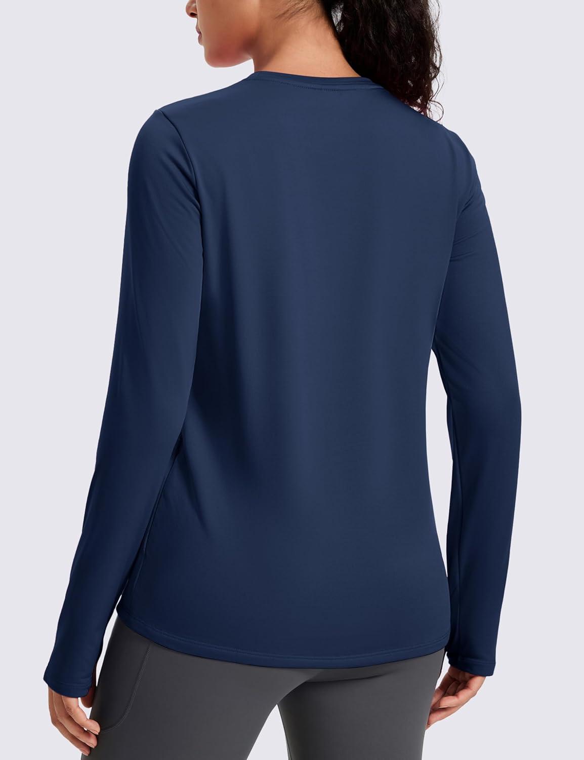 imageMAGCOMSEN Womens Thermal Shirts Long Sleeve Fleece Lined Shirt Workout Tops Athletic Base Layer Running Hiking WinterNavy