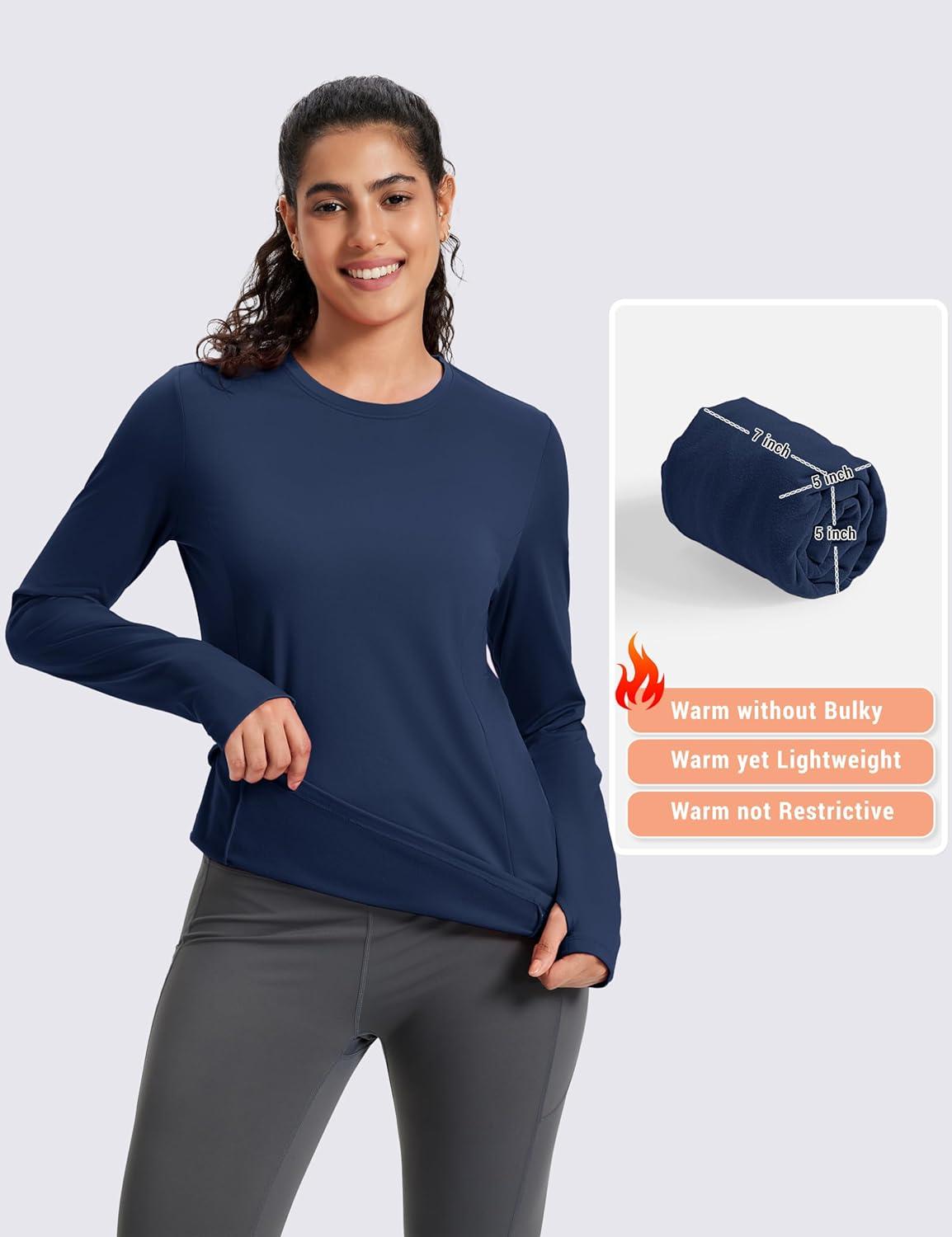 imageMAGCOMSEN Womens Thermal Shirts Long Sleeve Fleece Lined Shirt Workout Tops Athletic Base Layer Running Hiking WinterNavy