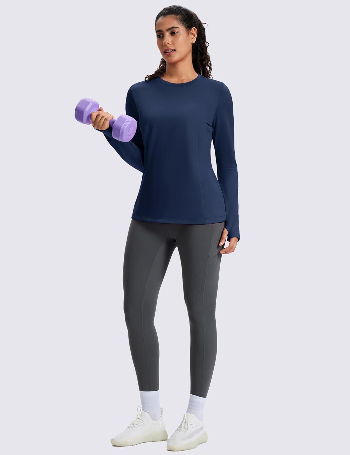 imageMAGCOMSEN Womens Thermal Shirts Long Sleeve Fleece Lined Shirt Workout Tops Athletic Base Layer Running Hiking WinterNavy