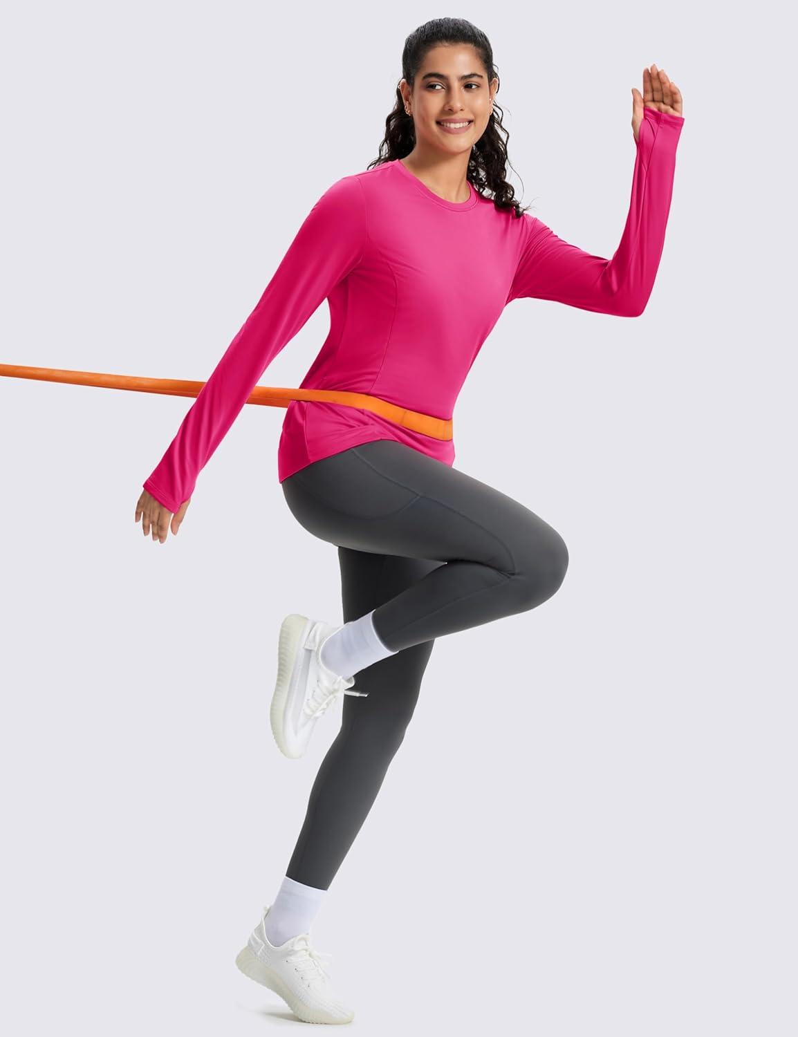 imageMAGCOMSEN Womens Thermal Shirts Long Sleeve Fleece Lined Shirt Workout Tops Athletic Base Layer Running Hiking WinterRose Red