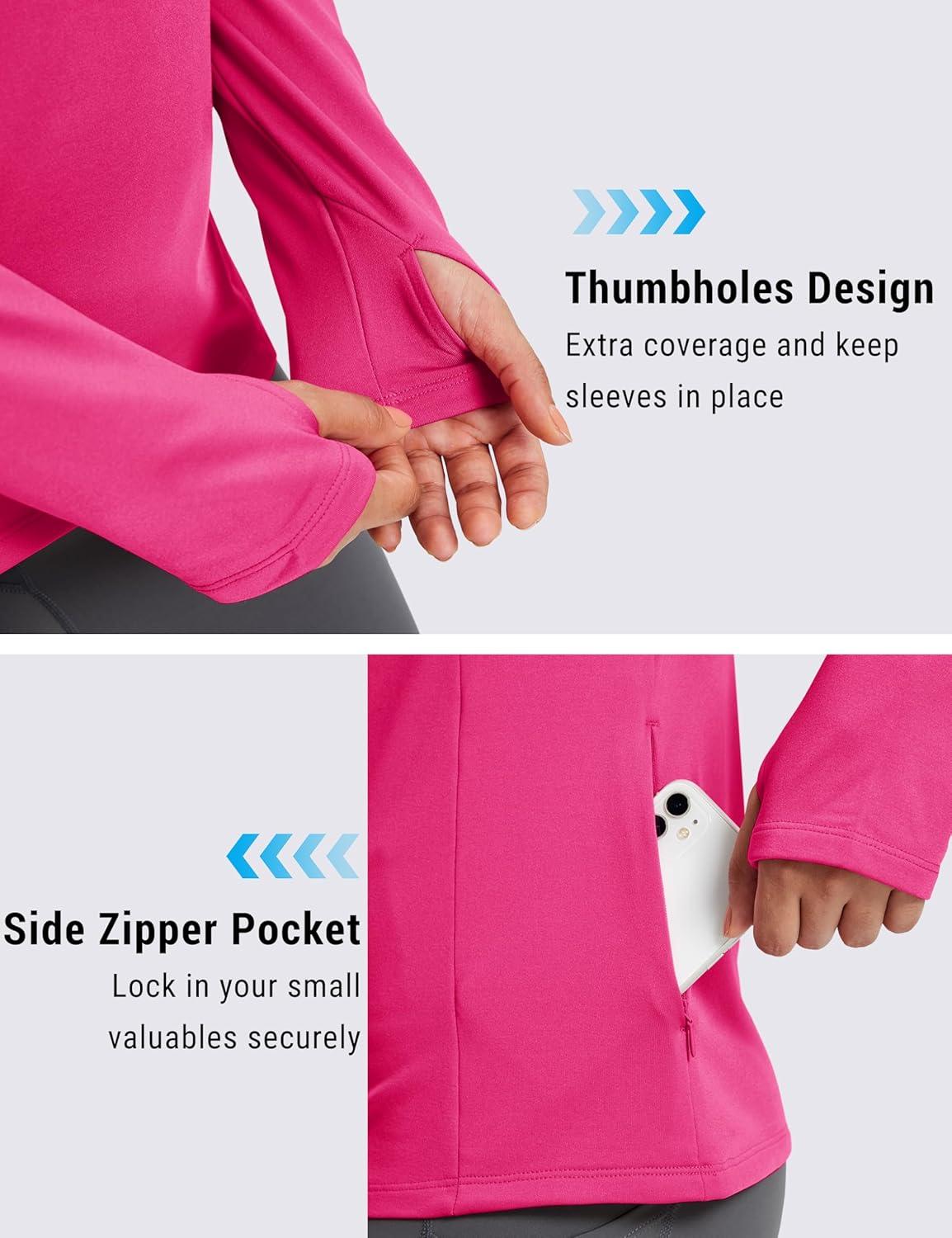 imageMAGCOMSEN Womens Thermal Shirts Long Sleeve Fleece Lined Shirt Workout Tops Athletic Base Layer Running Hiking WinterRose Red