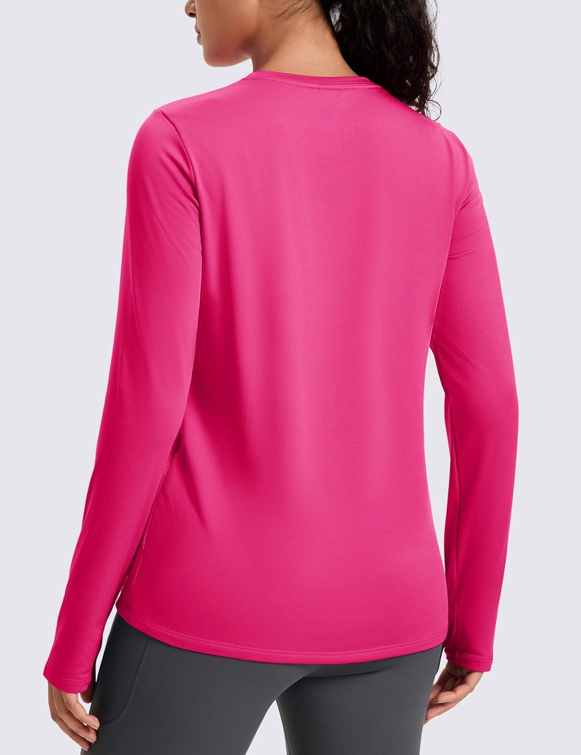 imageMAGCOMSEN Womens Thermal Shirts Long Sleeve Fleece Lined Shirt Workout Tops Athletic Base Layer Running Hiking WinterRose Red