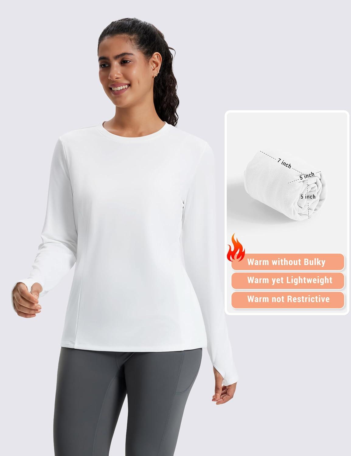 imageMAGCOMSEN Womens Thermal Shirts Long Sleeve Fleece Lined Shirt Workout Tops Athletic Base Layer Running Hiking WinterWhite