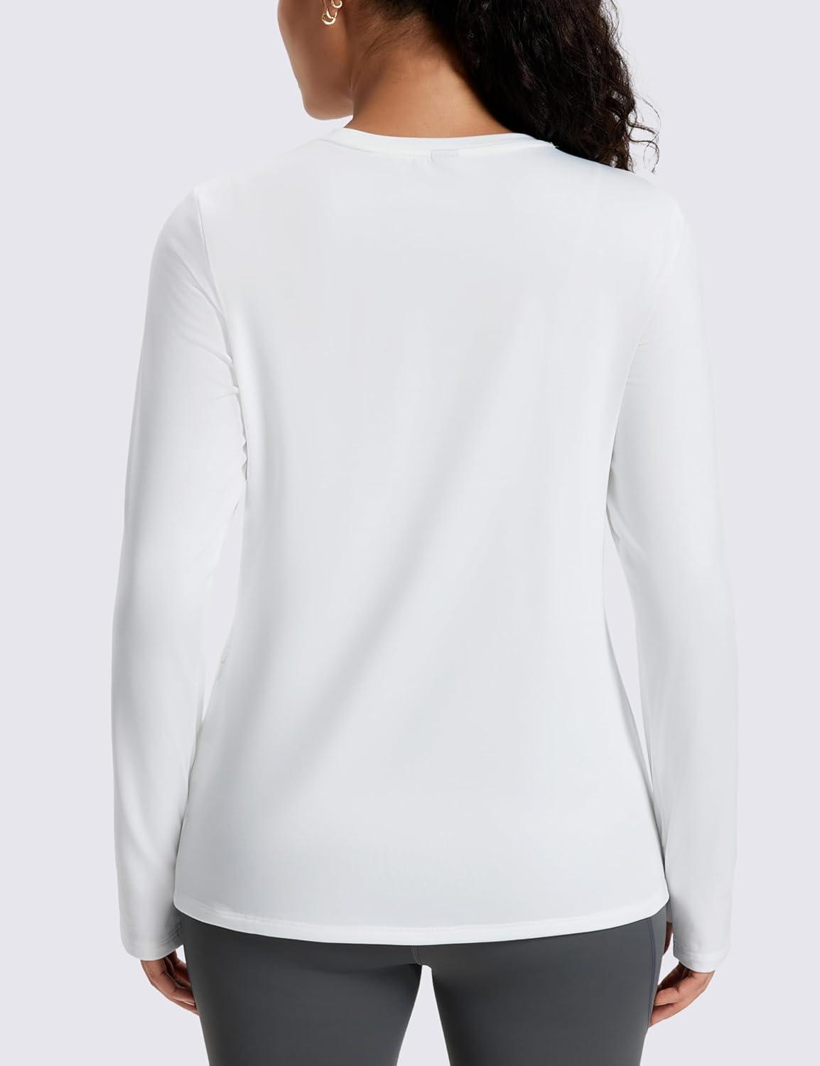 imageMAGCOMSEN Womens Thermal Shirts Long Sleeve Fleece Lined Shirt Workout Tops Athletic Base Layer Running Hiking WinterWhite