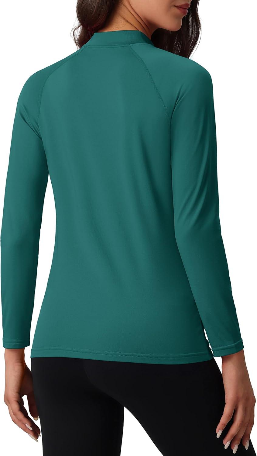 imageMAGCOMSEN Womens Thermal Shirts Mock Turtleneck Fleece Lined Long Sleeve Workout Tops Underwear Base Layer RunningEmerald Green