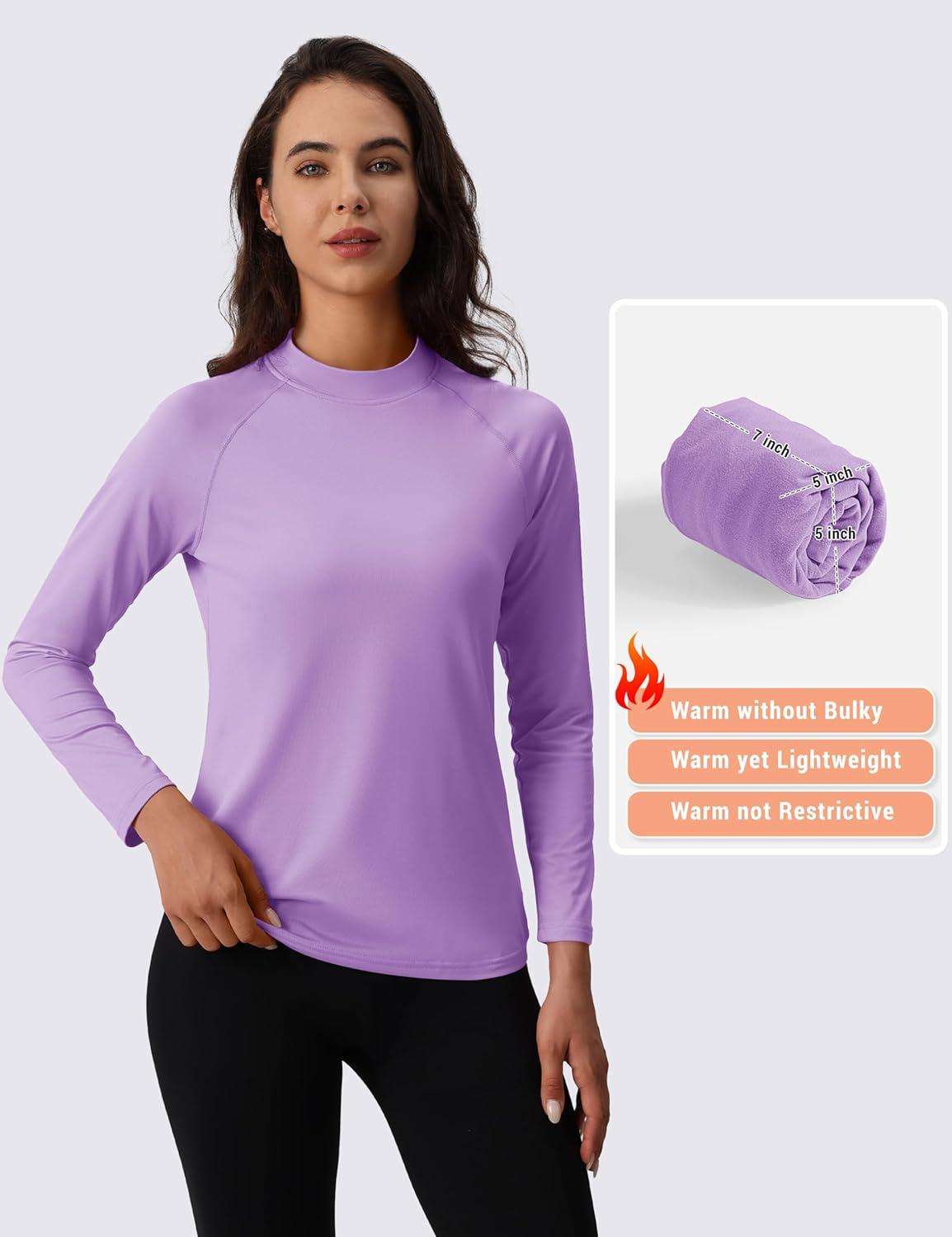 imageMAGCOMSEN Womens Thermal Shirts Mock Turtleneck Fleece Lined Long Sleeve Workout Tops Underwear Base Layer RunningLight Purple