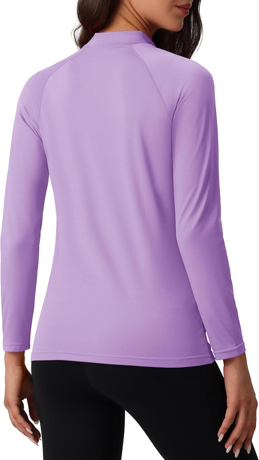 imageMAGCOMSEN Womens Thermal Shirts Mock Turtleneck Fleece Lined Long Sleeve Workout Tops Underwear Base Layer RunningLight Purple