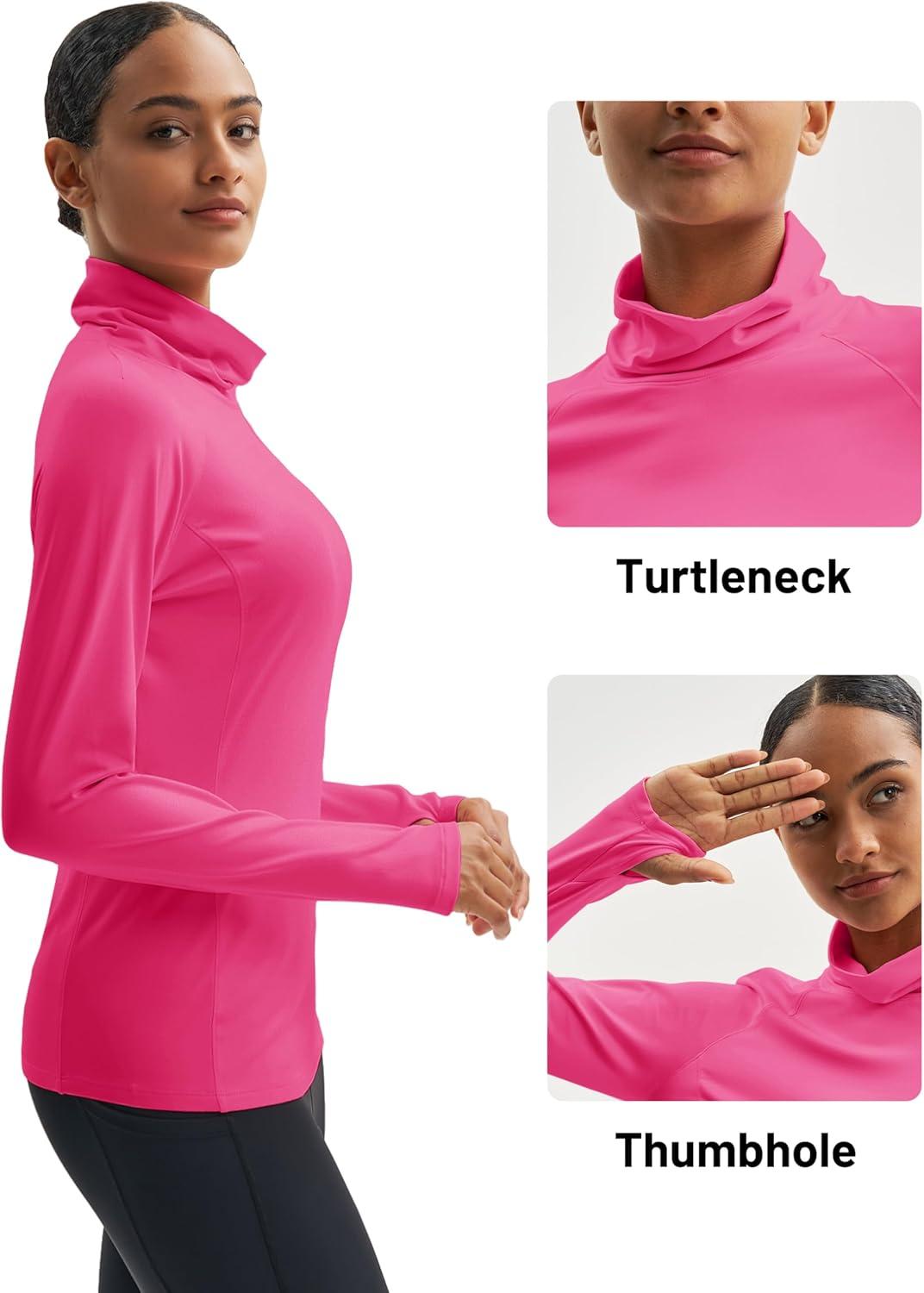 imageMAGCOMSEN Womens Thermal Shirts Mock Turtleneck Long Sleeve Undershirt Fleece Base Layer Top with Thumb HolesRosered