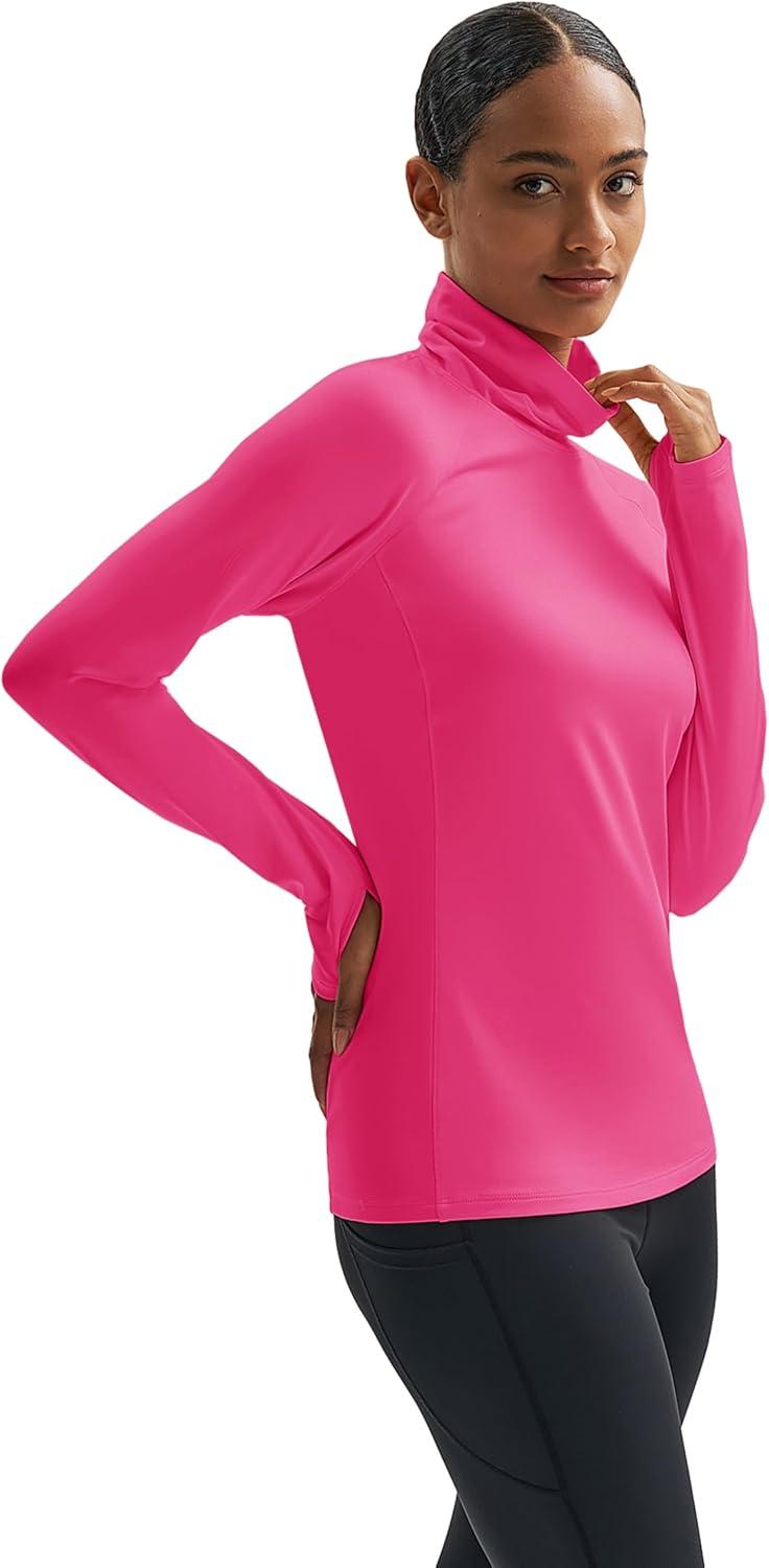 imageMAGCOMSEN Womens Thermal Shirts Mock Turtleneck Long Sleeve Undershirt Fleece Base Layer Top with Thumb HolesRosered