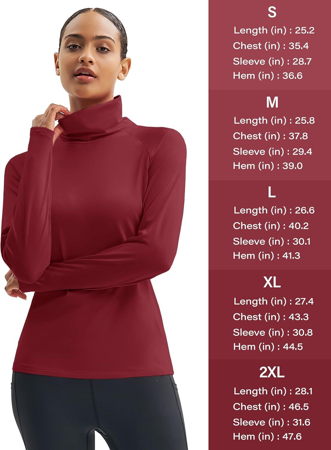 imageMAGCOMSEN Womens Thermal Shirts Mock Turtleneck Long Sleeve Undershirt Fleece Base Layer Top with Thumb HolesVintagered