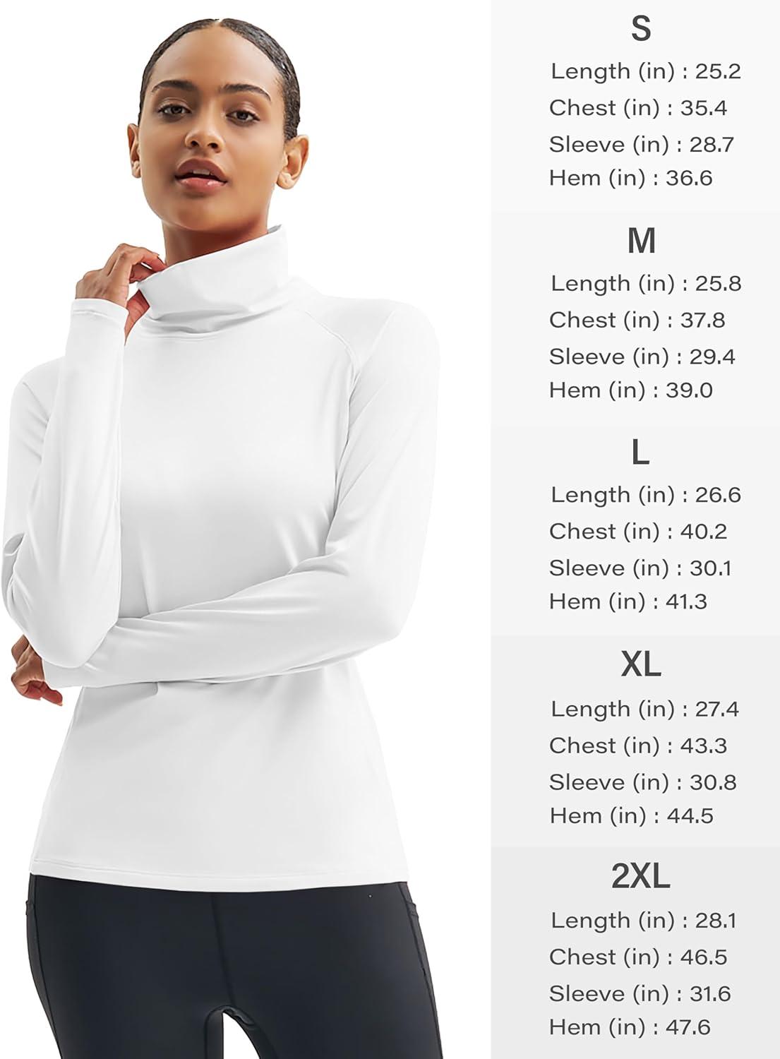 imageMAGCOMSEN Womens Thermal Shirts Mock Turtleneck Long Sleeve Undershirt Fleece Base Layer Top with Thumb HolesWhite