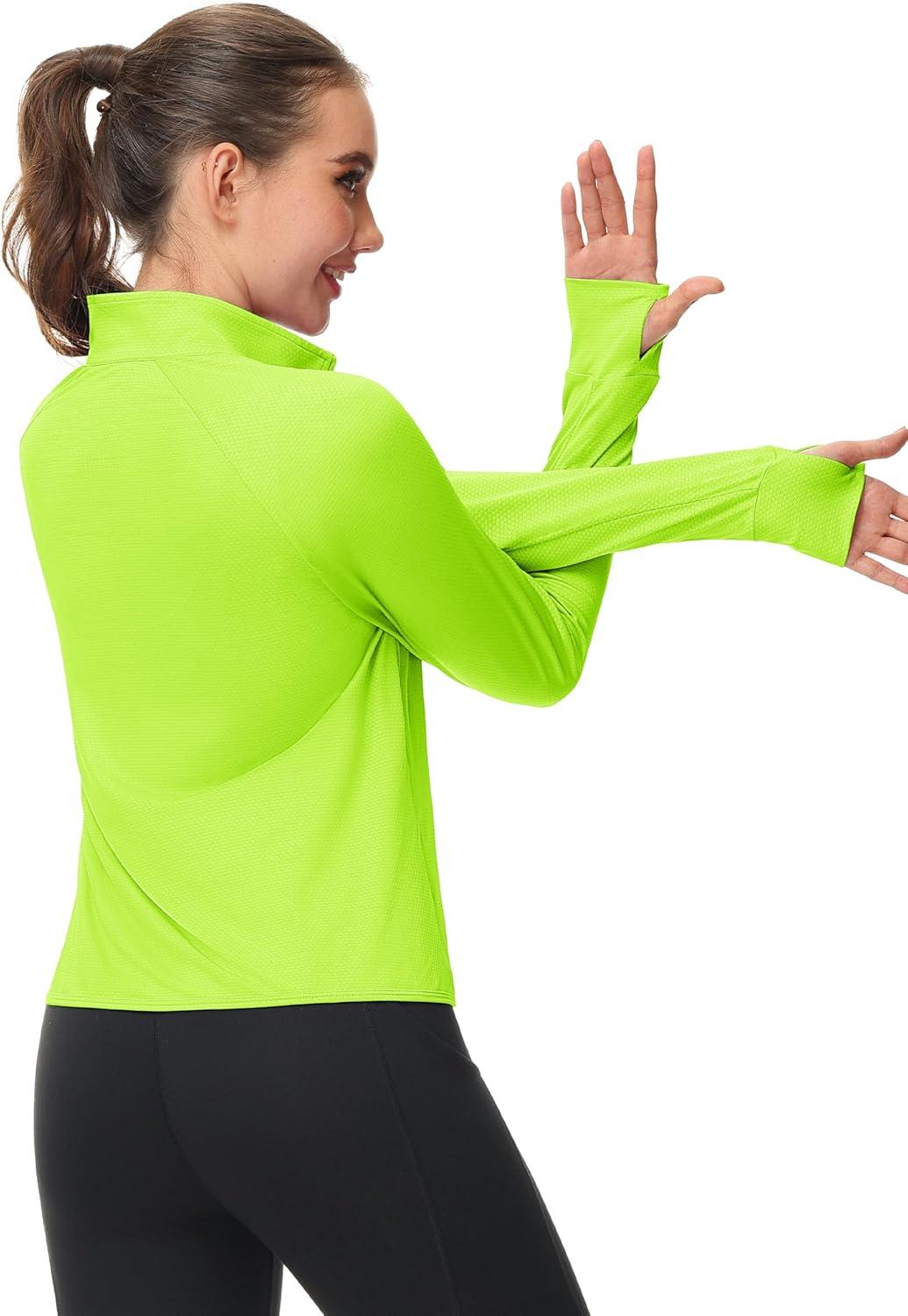 imageMAGCOMSEN Womens UPF 50 Lightweight Zip Up Jackets Cropped Athletic Workout UV Protection Sun Shirt RunningFluorescent Green