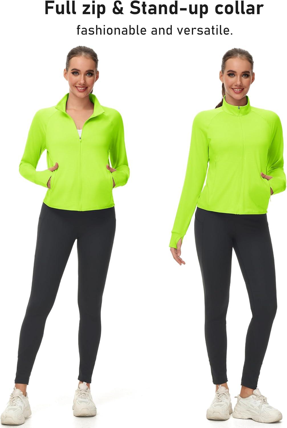 imageMAGCOMSEN Womens UPF 50 Lightweight Zip Up Jackets Cropped Athletic Workout UV Protection Sun Shirt RunningFluorescent Green