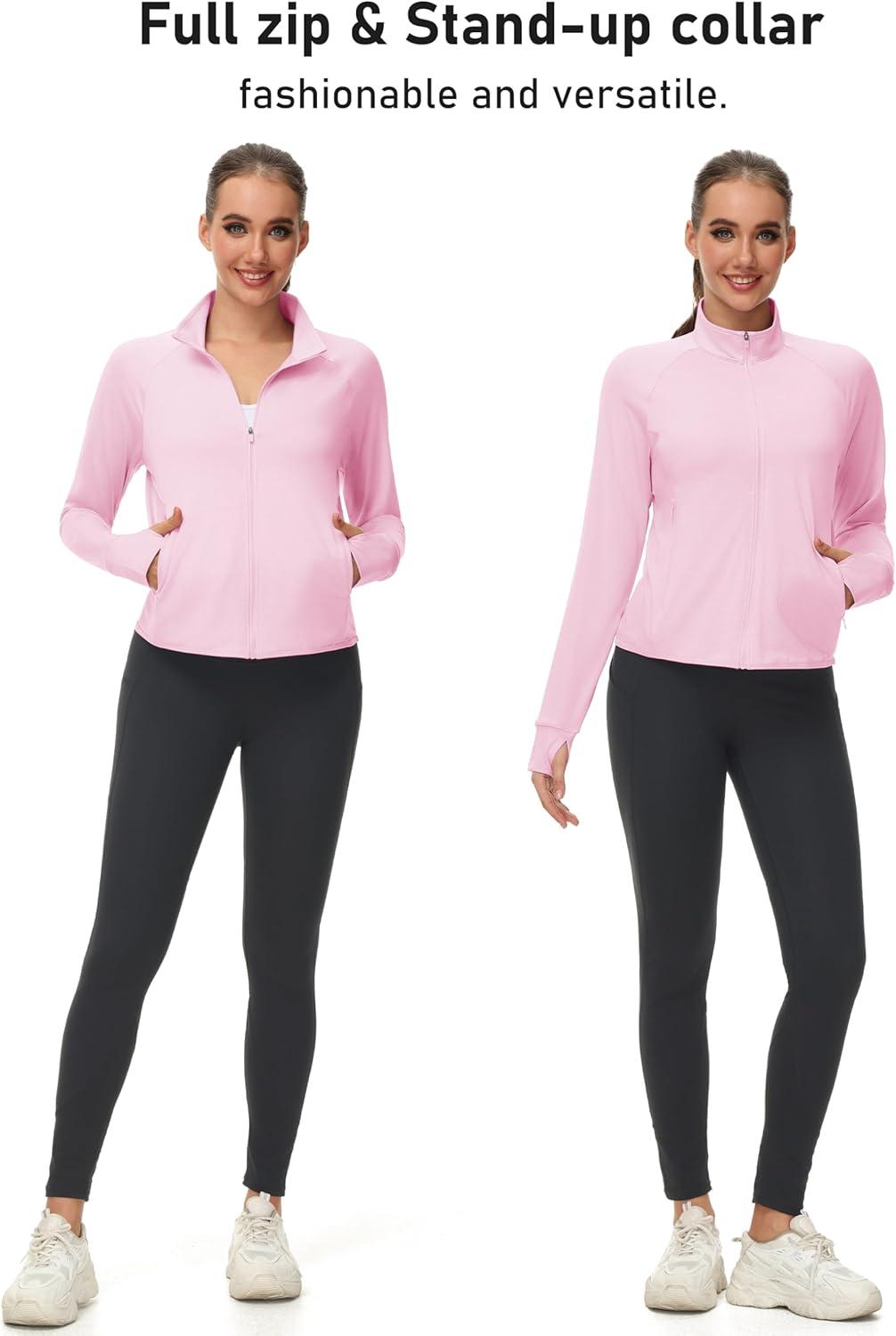 imageMAGCOMSEN Womens UPF 50 Lightweight Zip Up Jackets Cropped Athletic Workout UV Protection Sun Shirt RunningLight Pink