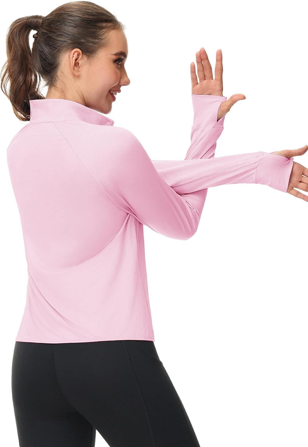 imageMAGCOMSEN Womens UPF 50 Lightweight Zip Up Jackets Cropped Athletic Workout UV Protection Sun Shirt RunningLight Pink