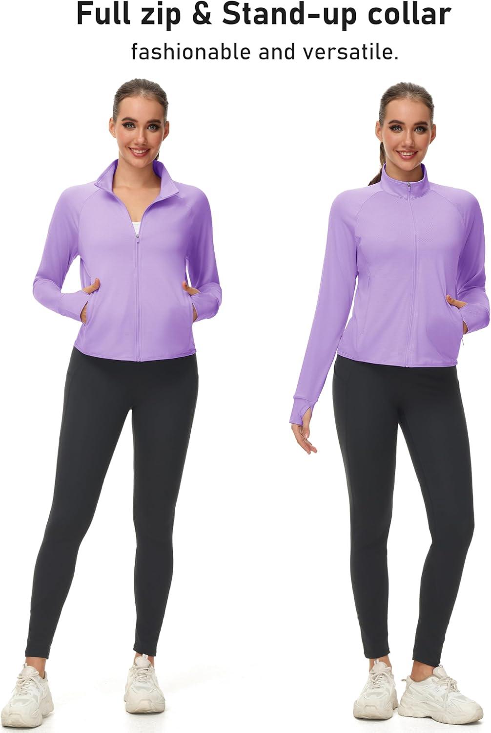 imageMAGCOMSEN Womens UPF 50 Lightweight Zip Up Jackets Cropped Athletic Workout UV Protection Sun Shirt RunningLight Purple