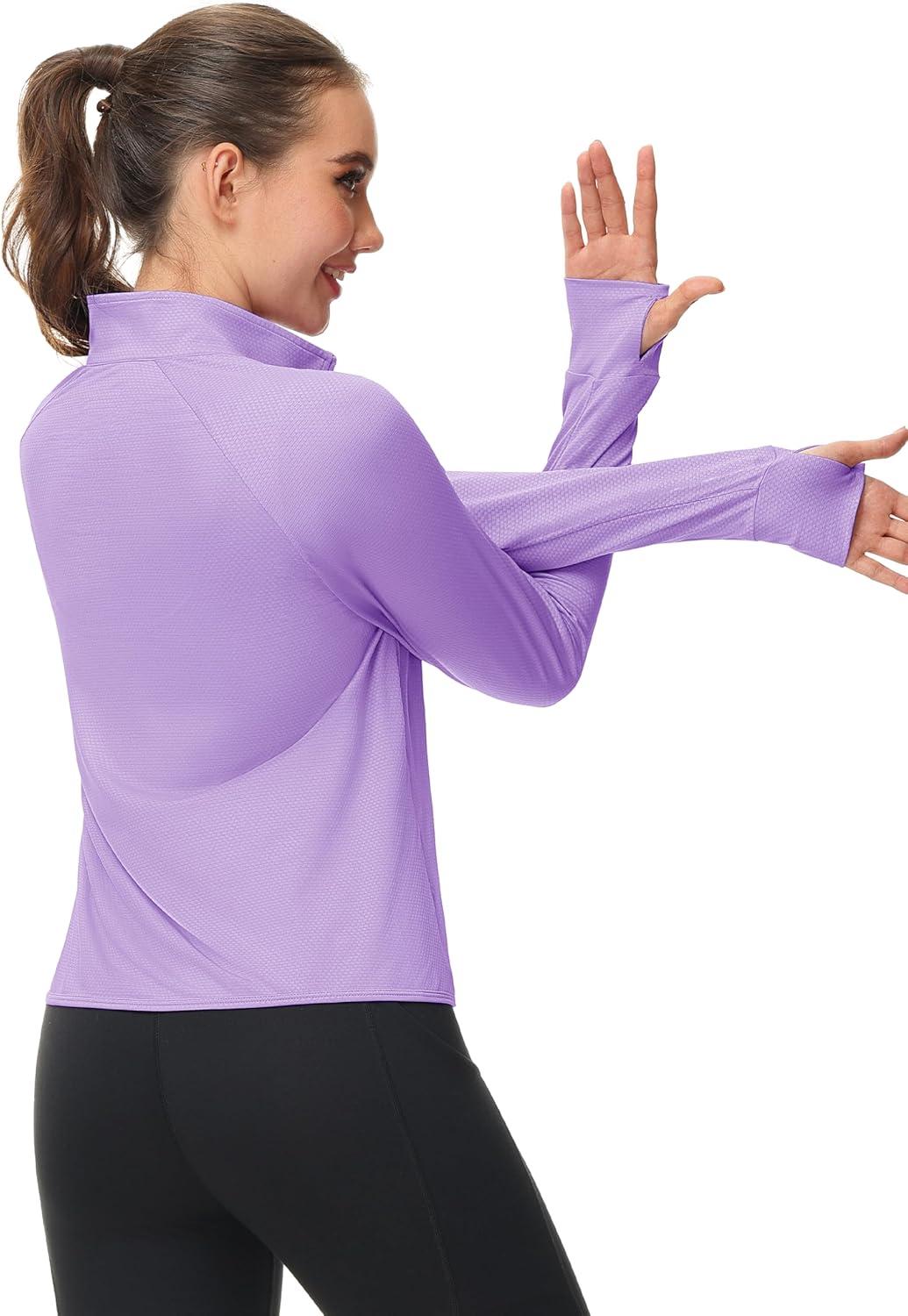 imageMAGCOMSEN Womens UPF 50 Lightweight Zip Up Jackets Cropped Athletic Workout UV Protection Sun Shirt RunningLight Purple