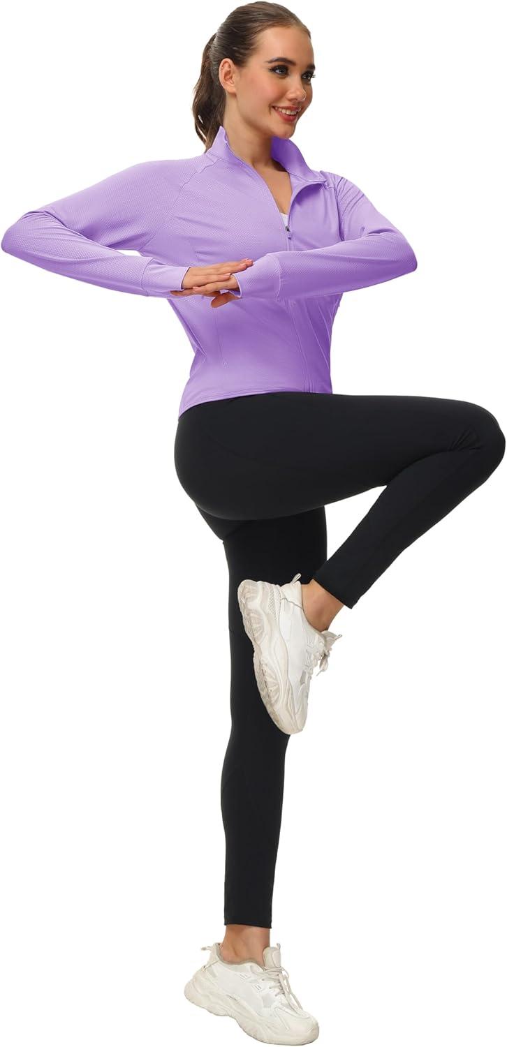 imageMAGCOMSEN Womens UPF 50 Lightweight Zip Up Jackets Cropped Athletic Workout UV Protection Sun Shirt RunningLight Purple