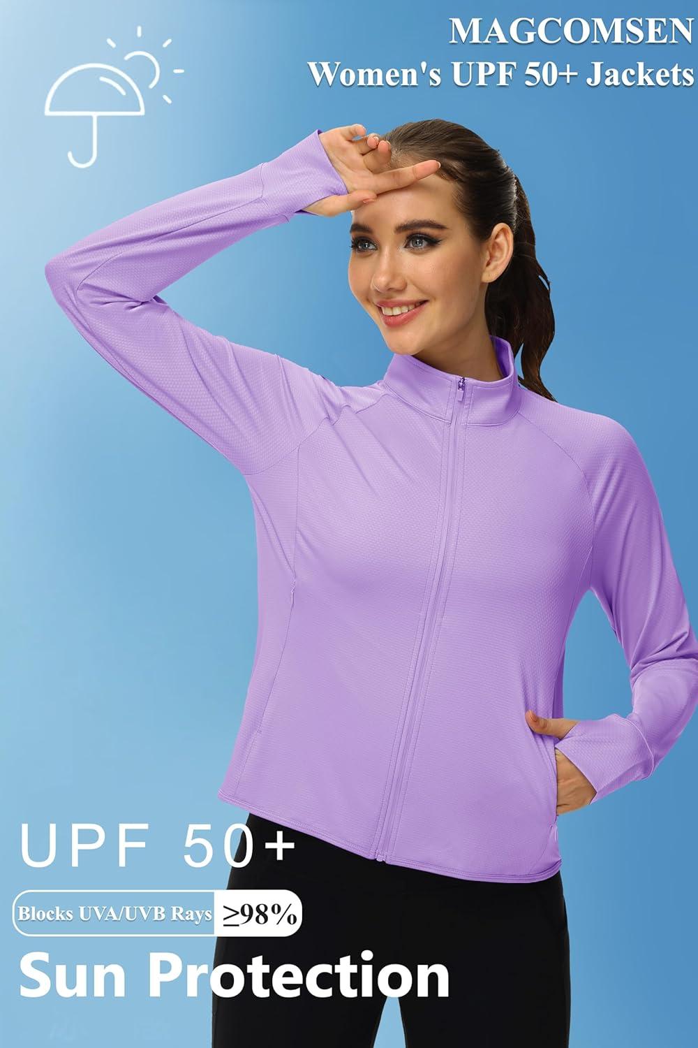 imageMAGCOMSEN Womens UPF 50 Lightweight Zip Up Jackets Cropped Athletic Workout UV Protection Sun Shirt RunningLight Purple