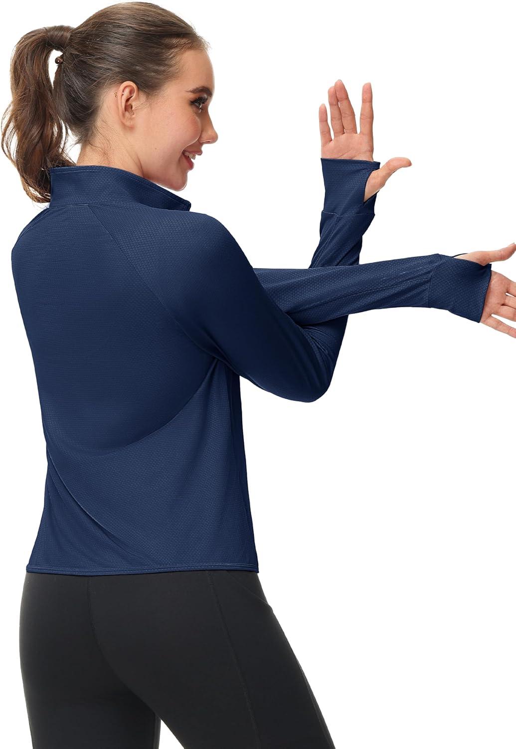 imageMAGCOMSEN Womens UPF 50 Lightweight Zip Up Jackets Cropped Athletic Workout UV Protection Sun Shirt RunningNavy