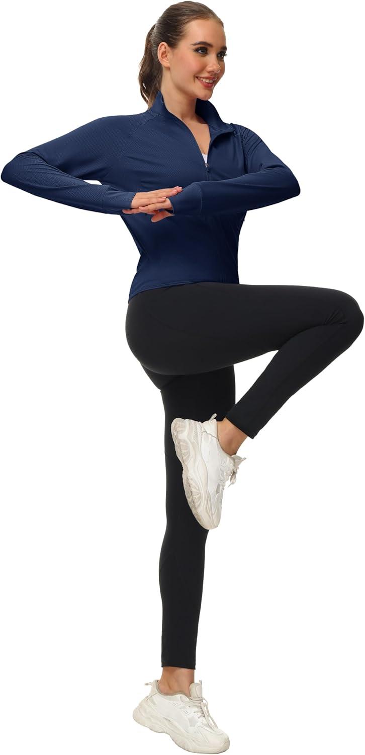 imageMAGCOMSEN Womens UPF 50 Lightweight Zip Up Jackets Cropped Athletic Workout UV Protection Sun Shirt RunningNavy