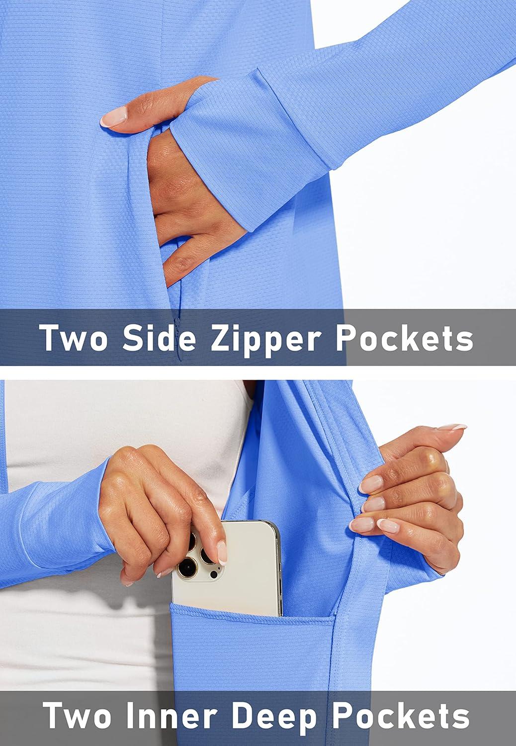 imageMAGCOMSEN Womens UPF 50 Lightweight Zip Up Jackets Cropped Athletic Workout UV Protection Sun Shirt RunningPale Blue