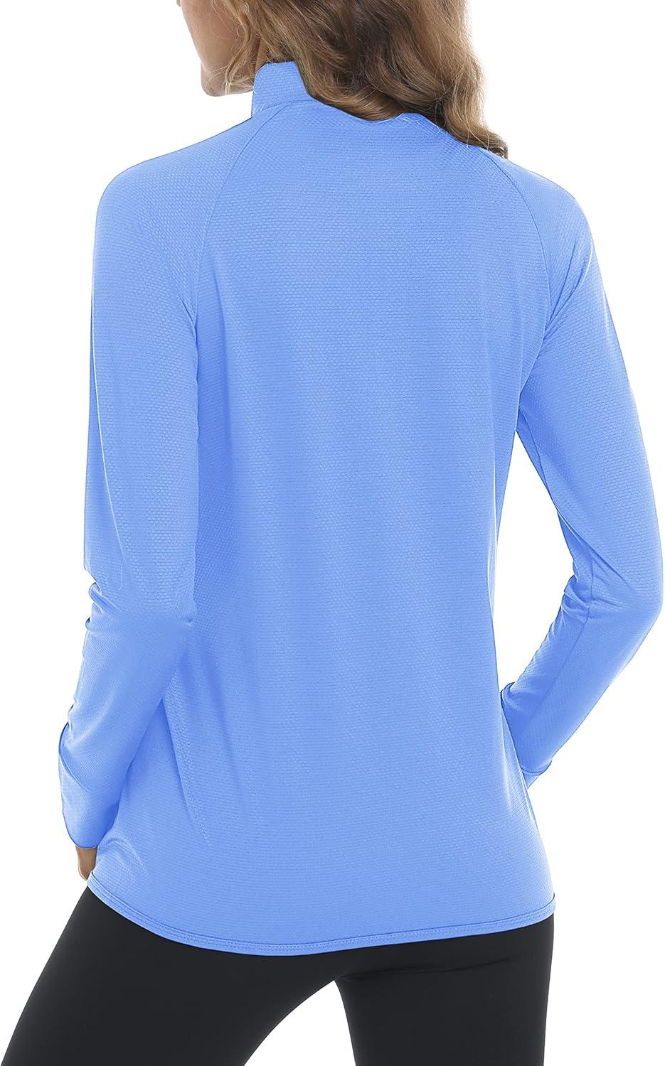 imageMAGCOMSEN Womens UPF 50 Lightweight Zip Up Jackets Cropped Athletic Workout UV Protection Sun Shirt RunningPale Blue