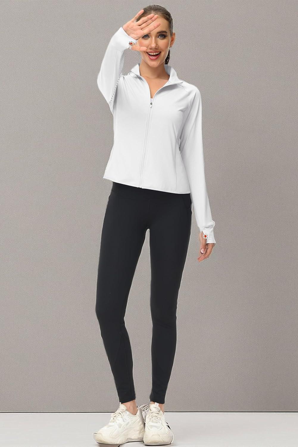 imageMAGCOMSEN Womens UPF 50 Lightweight Zip Up Jackets Cropped Athletic Workout UV Protection Sun Shirt RunningWhite