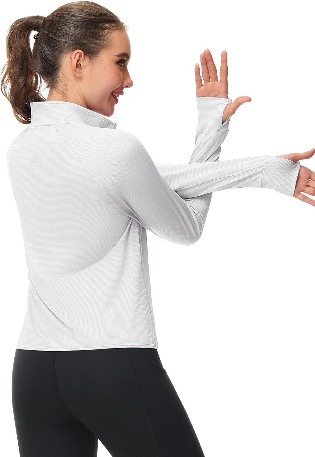 imageMAGCOMSEN Womens UPF 50 Lightweight Zip Up Jackets Cropped Athletic Workout UV Protection Sun Shirt RunningWhite