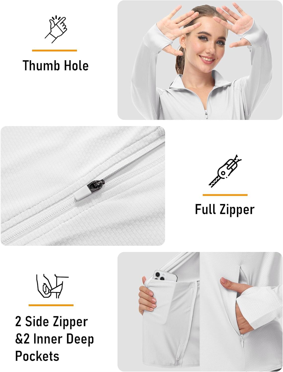 imageMAGCOMSEN Womens UPF 50 Lightweight Zip Up Jackets Cropped Athletic Workout UV Protection Sun Shirt RunningWhite