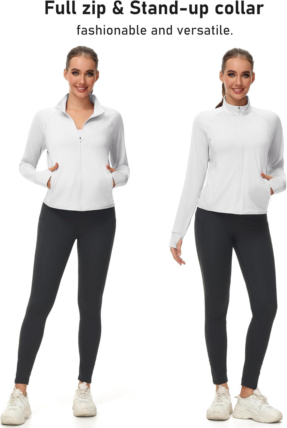 imageMAGCOMSEN Womens UPF 50 Lightweight Zip Up Jackets Cropped Athletic Workout UV Protection Sun Shirt RunningWhite