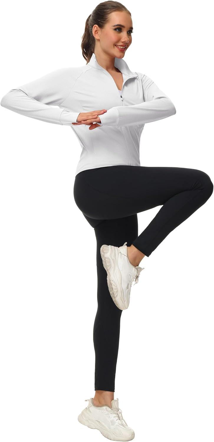 imageMAGCOMSEN Womens UPF 50 Lightweight Zip Up Jackets Cropped Athletic Workout UV Protection Sun Shirt RunningWhite