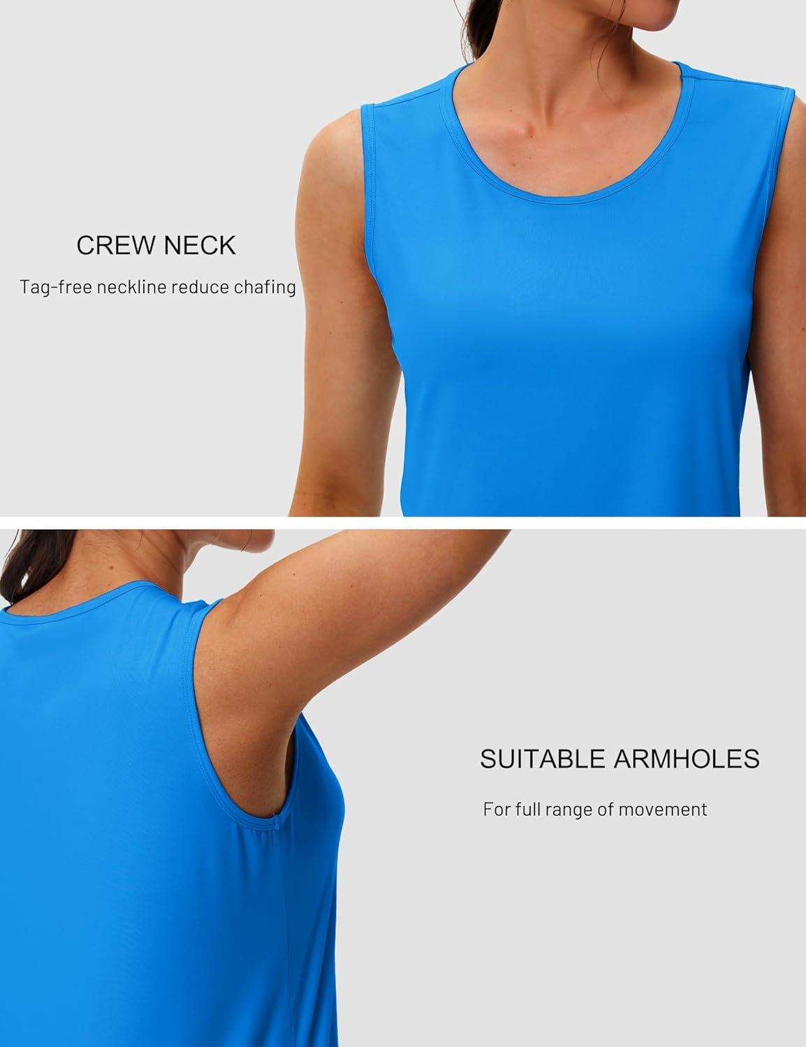 imageMAGCOMSEN Womens Workout Tank Top Athletic Muscle Sleeveless Crew Neck Shirt UPF 80 Moisture Wicking Gym RunningAzure
