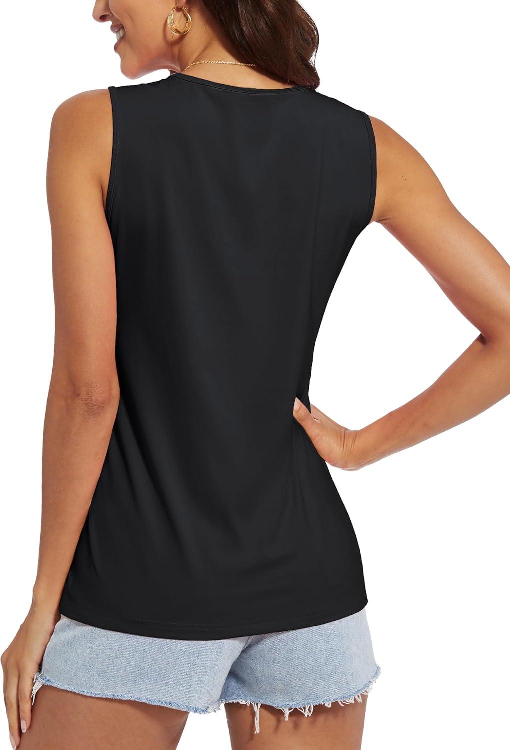 imageMAGCOMSEN Womens Workout Tank Top Athletic Muscle Sleeveless Crew Neck Shirt UPF 80 Moisture Wicking Gym RunningBlack