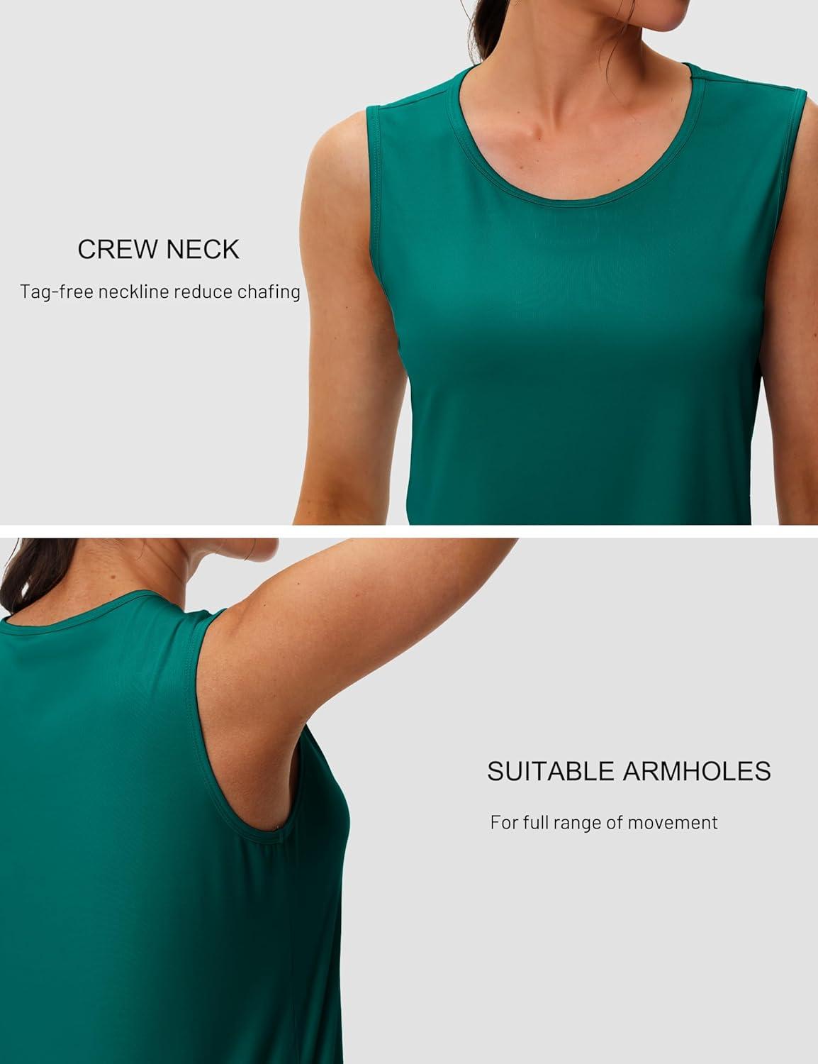 imageMAGCOMSEN Womens Workout Tank Top Athletic Muscle Sleeveless Crew Neck Shirt UPF 80 Moisture Wicking Gym RunningEmerald Green