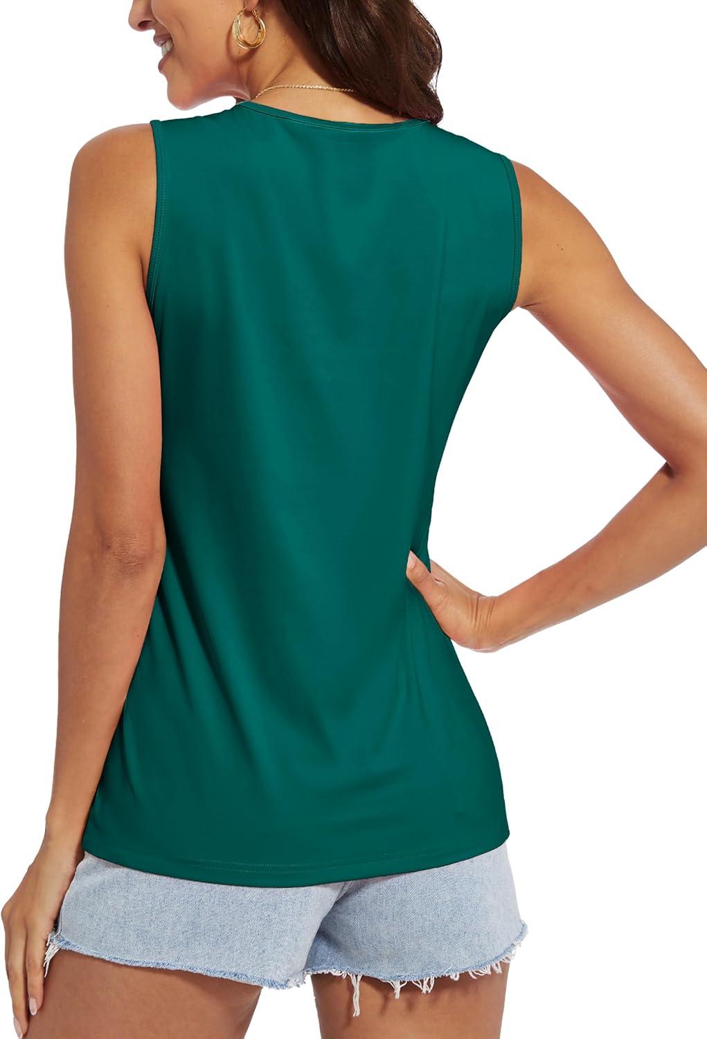 imageMAGCOMSEN Womens Workout Tank Top Athletic Muscle Sleeveless Crew Neck Shirt UPF 80 Moisture Wicking Gym RunningEmerald Green