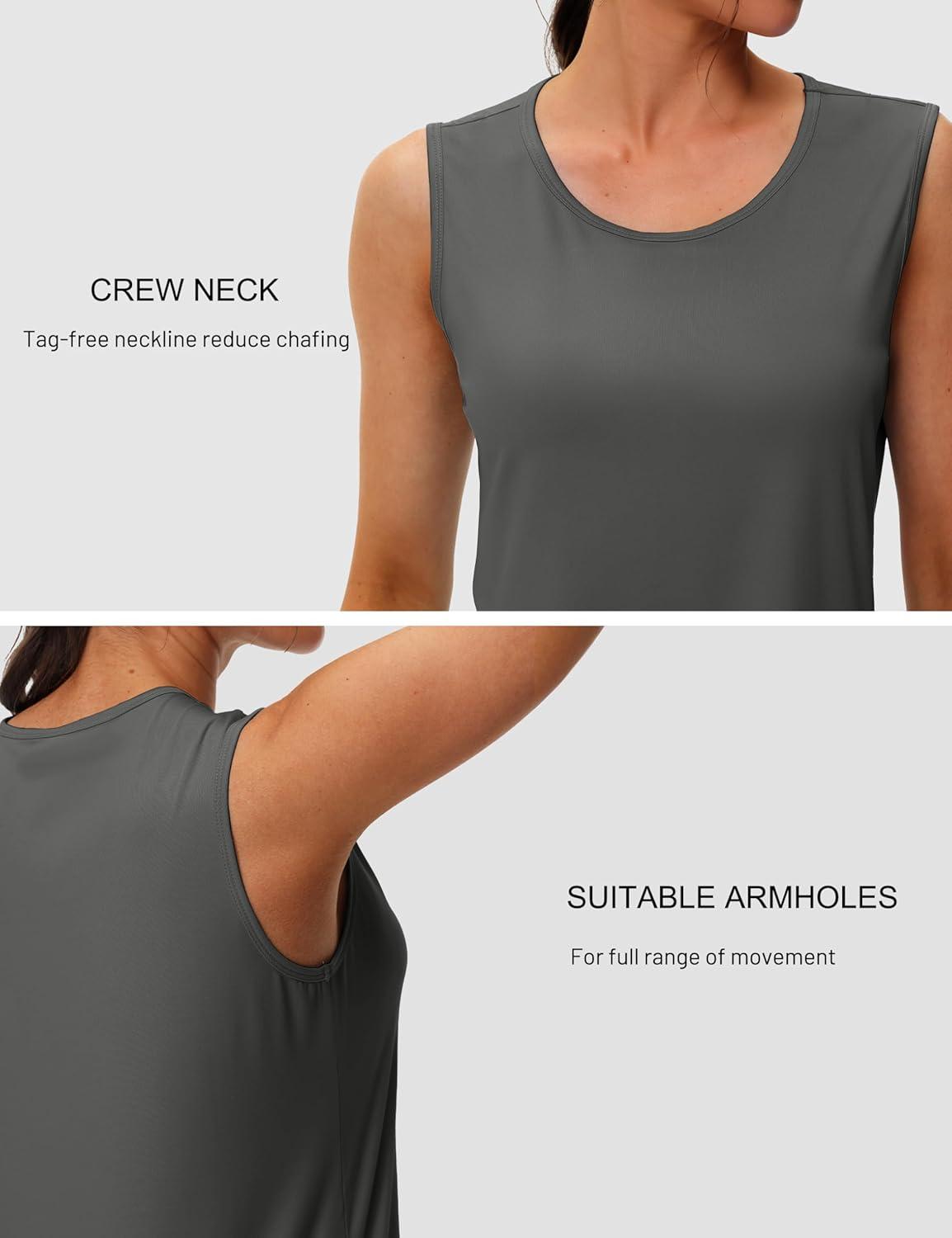 imageMAGCOMSEN Womens Workout Tank Top Athletic Muscle Sleeveless Crew Neck Shirt UPF 80 Moisture Wicking Gym RunningGray